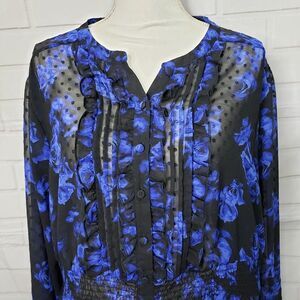 Beautiful Torrid Blue Rose Semi Sheer Peplum Top womens plus 3XL Blouse